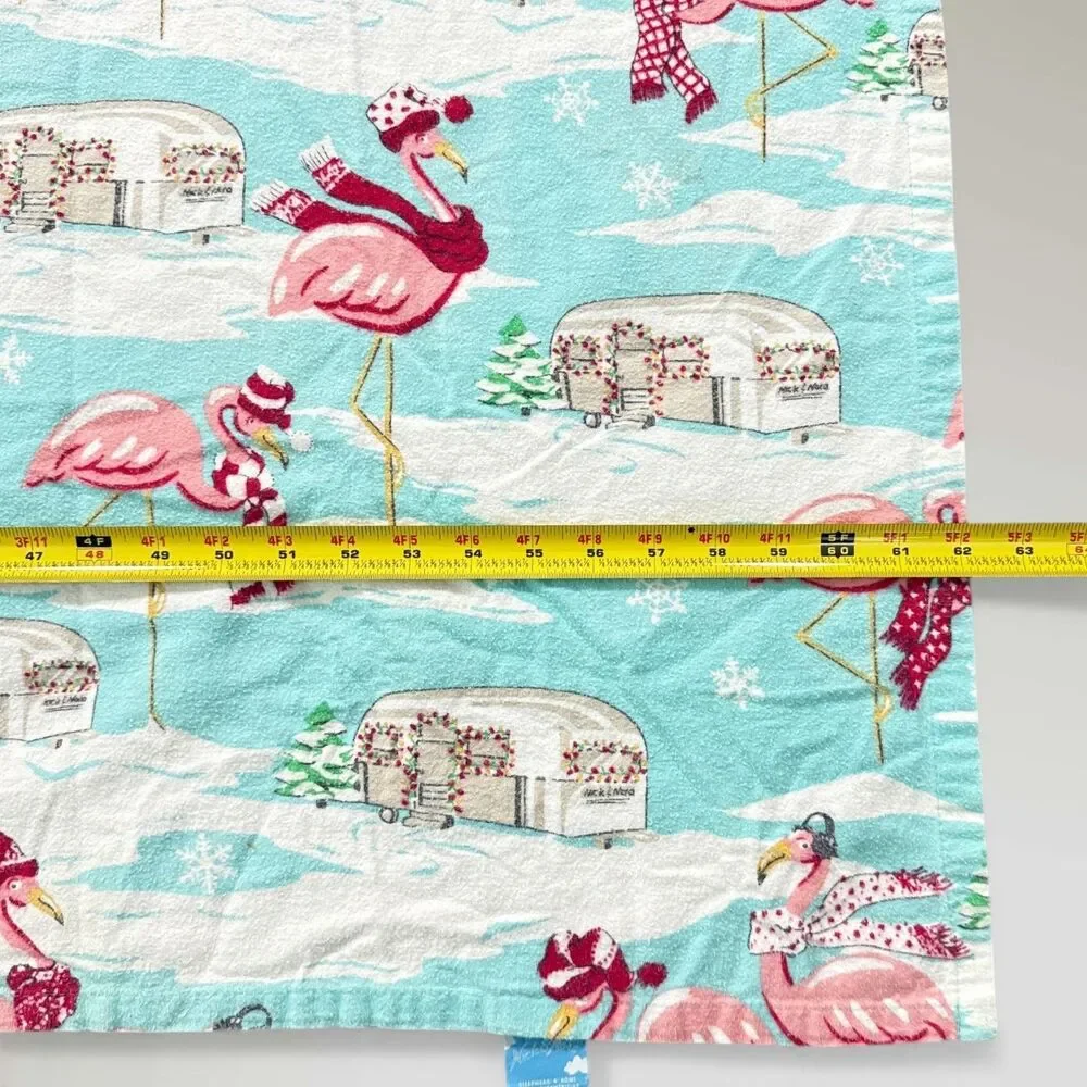 Nick & Nora Airstream Flamingo Twin Flannel Flat Sheet & Pillowcase Christmas